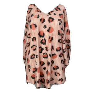 Lularoe Shirt Womens Sz L Pink Leopard Print Stretch Balloon Sleeve Top Long Hem